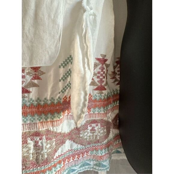 Johnny Was Women's Embroidered Aztec Self-Tie Waist Wrap Cover Up White 🛑 - Picture 5 of 6